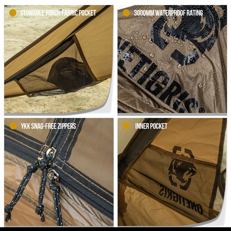 OneTigris TETRA-tienda de campaña para 1-2 personas, carpa Tipi impermeable de 3000mm, ligera, con malla interior disponible - imagen 5