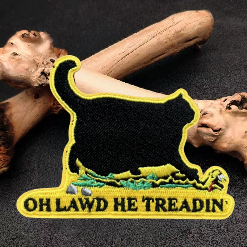 Parche bordado de gato Oh Lawd He Treadin, chaleco táctico, brazalete con gancho y bucle, insignia de moral, parches adhesivos para mochila para ropa