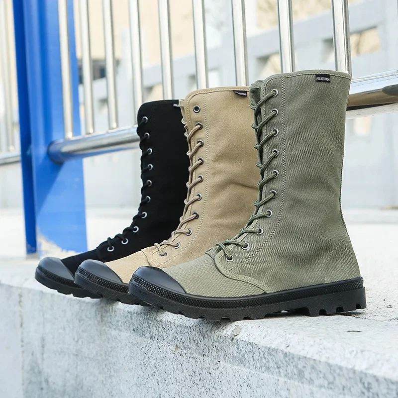 Botas altas para hombre, Botas de lona informales a la moda, Botas de senderismo antideslizantes para exteriores para hombre, botines informales con cordones, Botas Masculina