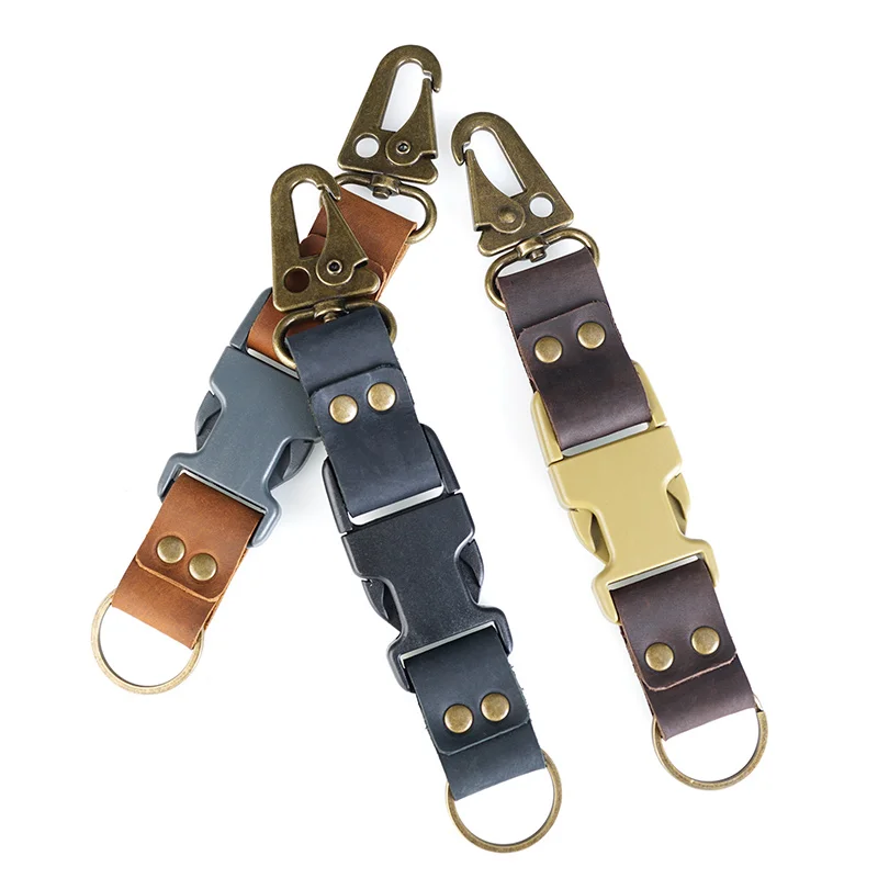 LLavero de cuero Retro EDC, hebilla de liberación rápida para exteriores, PJA1 "Crazy Horse Skin", hebilla de liberación rápida - imagen 4