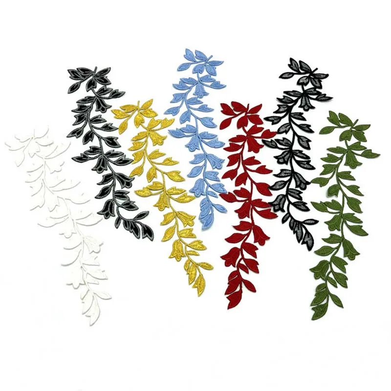 24*6,5 CM/parche de aplique de tela de hoja larga termocollant, pegatinas de hierro bordado Floral para vestido, Cheongsam, parches de cortina - imagen 2