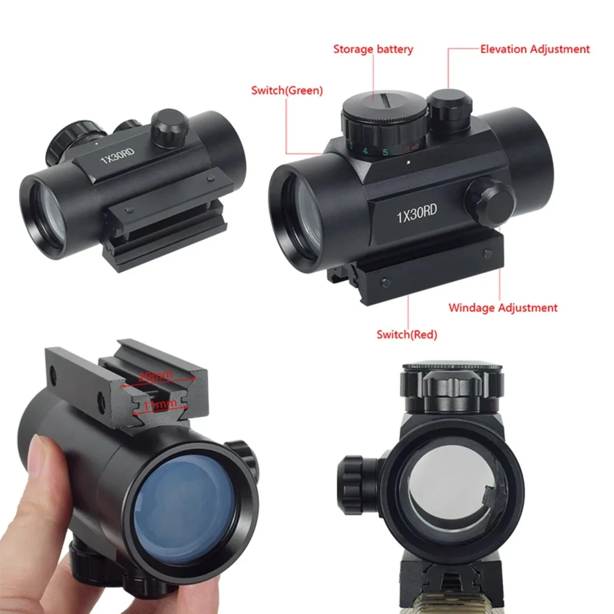 Mira telescópica táctica 1X30 1x40 óptica punto rojo verde reflejo 4 retícula colimador holográfico punto para riel de 20mm 11mm Ar15 M4 - imagen 5