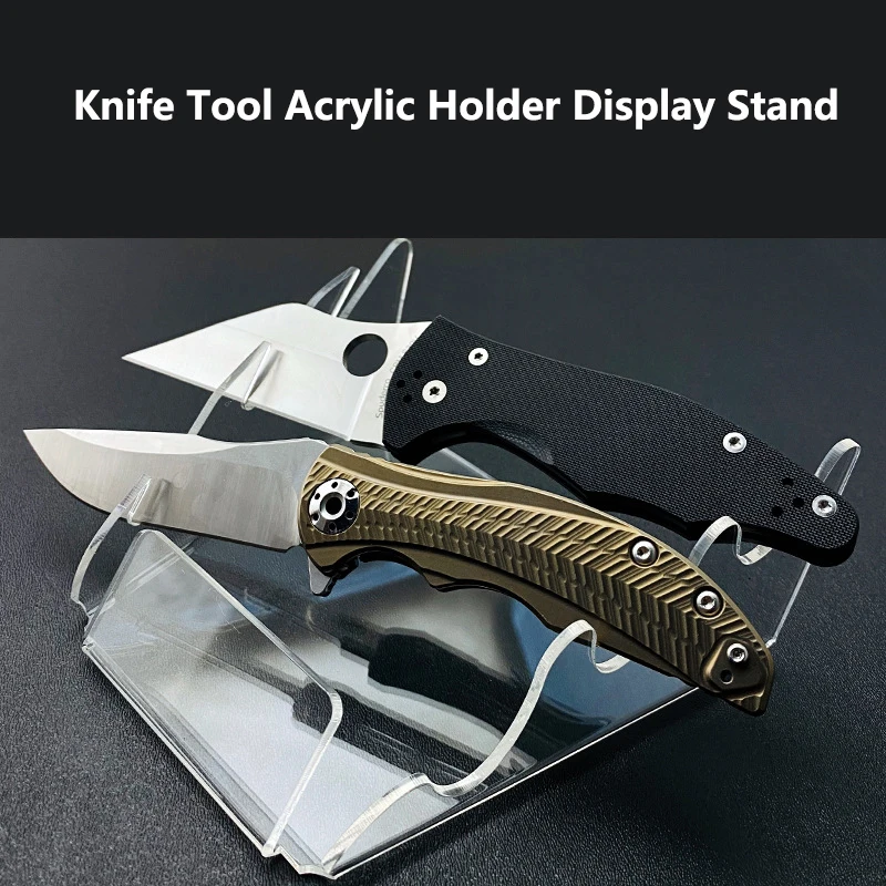 Soporte de exhibición de herramientas de cuchillo al aire libre, Material acrílico, 3 ranuras, estante de mostrador, Cutterbed EDC, almacenamiento Horizontal antideslizante - imagen 4