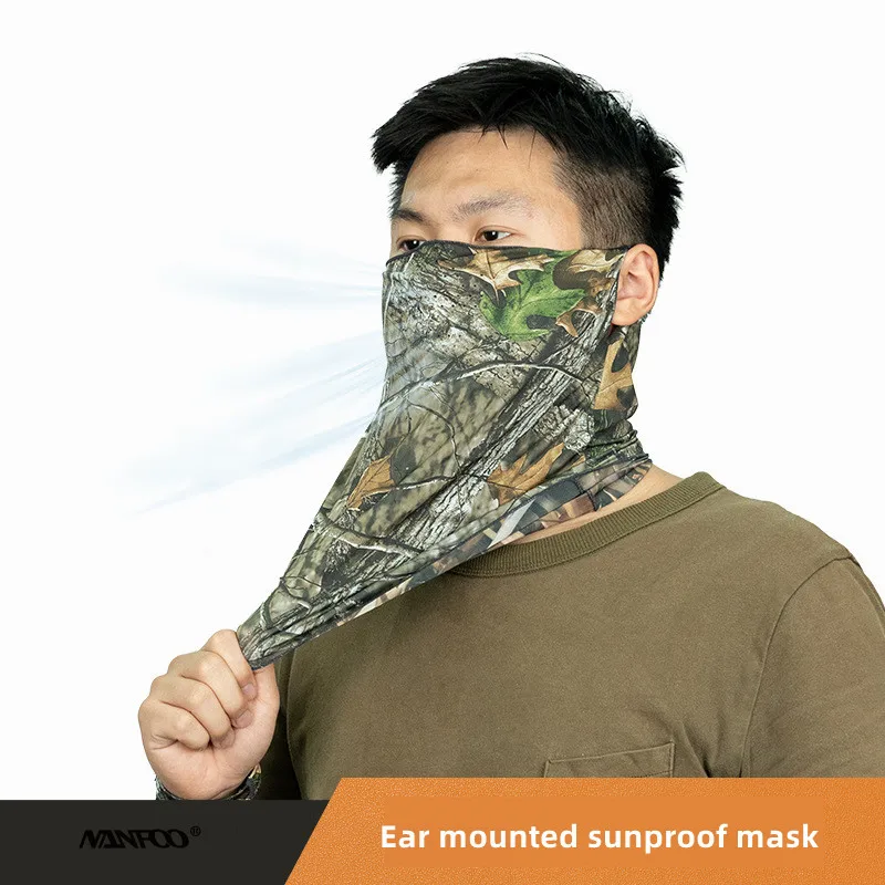 Tela de punto de seda de hielo 75D, cómoda máscara facial de camuflaje biónico para caza y pesca, protección solar, máscara facial montada en la oreja - imagen 3