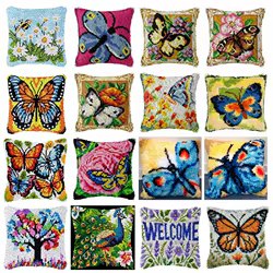Kit de gancho de pestillo bordado de mariposa, cojín, alfombra de dibujos animados, gancho de pestillo, Kits de alfombra, paquete de almohadilla de botón, paquete de Smyrna, Deco DIY