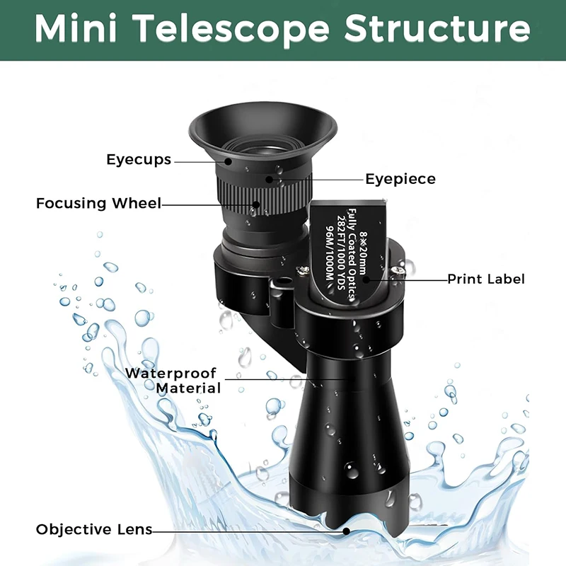 Telescopio Monocular compacto 8X20 para adultos Mini Monocular portátil de mano con adaptador para teléfono inteligente para observación de aves y pesca - imagen 3