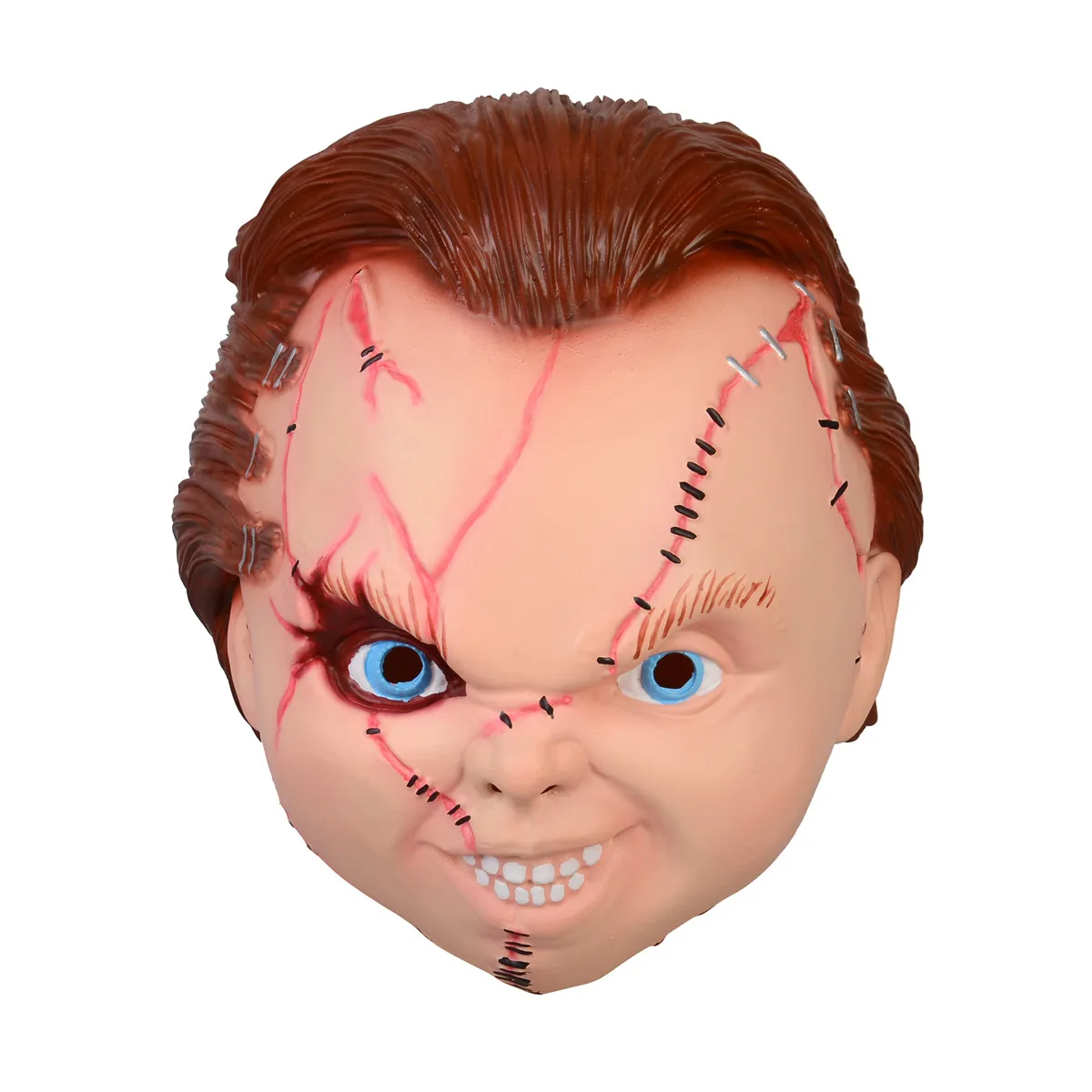 Casco de cara completa de látex para hombres y mujeres, máscara de Halloween, Chucky grande, Cosplay aterrador, sombreros de fiesta, accesorios de disfraz