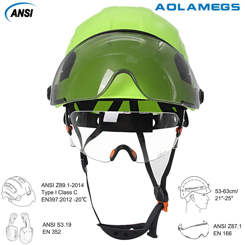 Gorro de seguridad para construcción CE con gafas integradas, visera triangular, toalla facial, 50 Uds., pegatinas DIY, casco duro ABS ANSI, casco de ingeniero - imagen 2