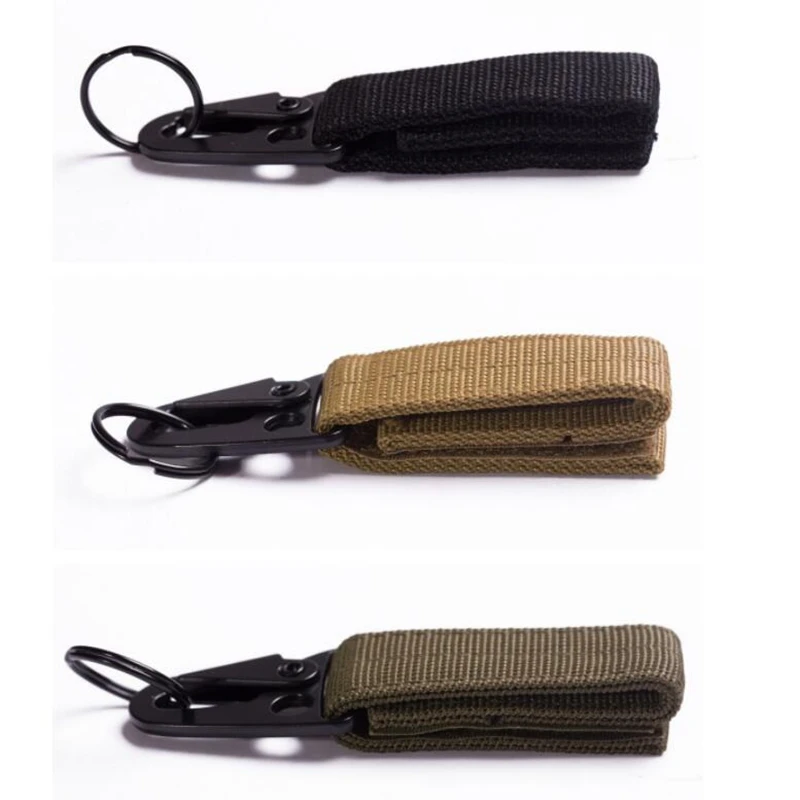 Correa de nailon con mosquetón de Metal, gancho para llavero, llavero táctico, Clips de engranaje para senderismo al aire libre, negro - imagen 4