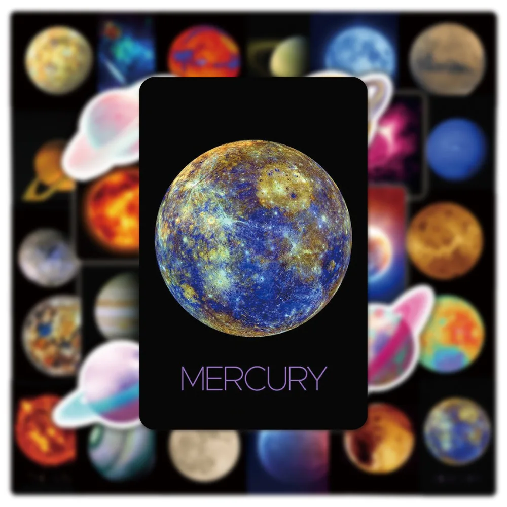 50 Uds. Pegatinas de planetas del universo, papelería para ordenador portátil, álbum de recortes, cuaderno, equipaje, calcomanías de vinilo estéticas del espacio exterior para regalo de niños - imagen 4