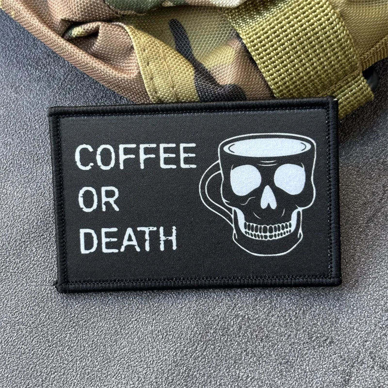 Parche impreso con insignia de moral táctica de café o muerte, equipo para exteriores, parches militares con gancho y bucle, pegatinas para ropa y mochila - imagen 2