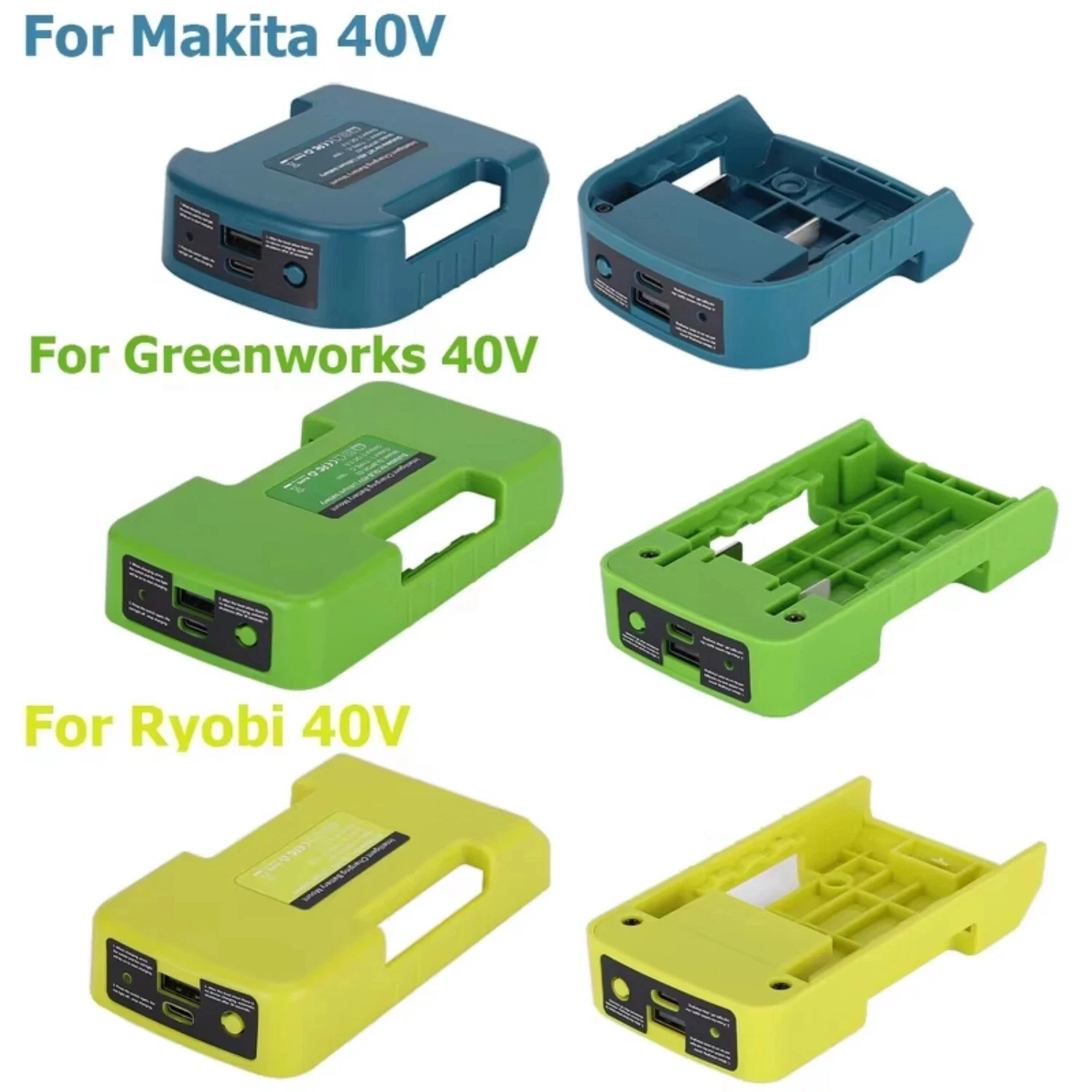Estante de carga rápida para batería de iones de litio Makita/Ryobi/Greenworks de 40V con puerto USB tipo C, adaptador de cargador portátil con hebilla de cinturón - imagen 2