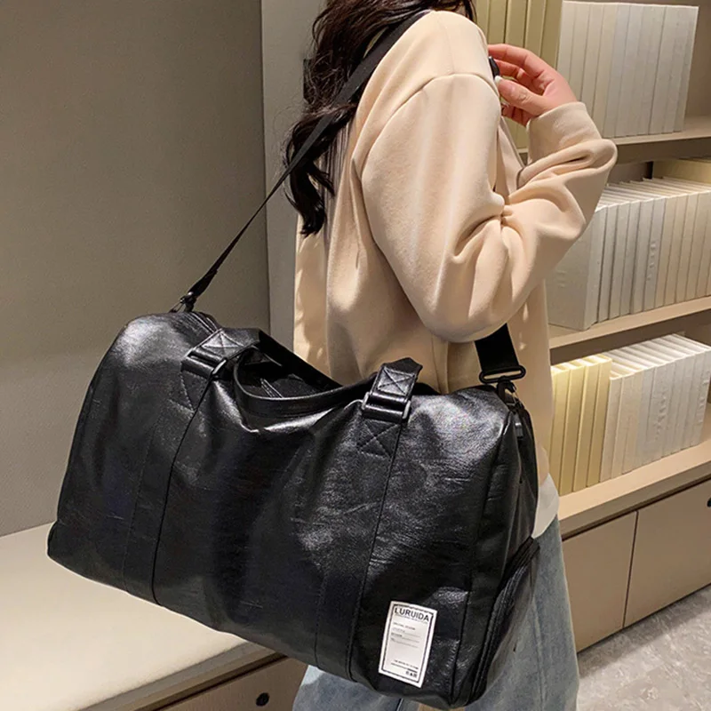 Bolsas De cuero para gimnasio para hombres y mujeres, bolsa deportiva De entrenamiento, equipaje De viaje deportivo, viaje al aire libre, Yoga, bolsa seca y húmeda, diario - imagen 3