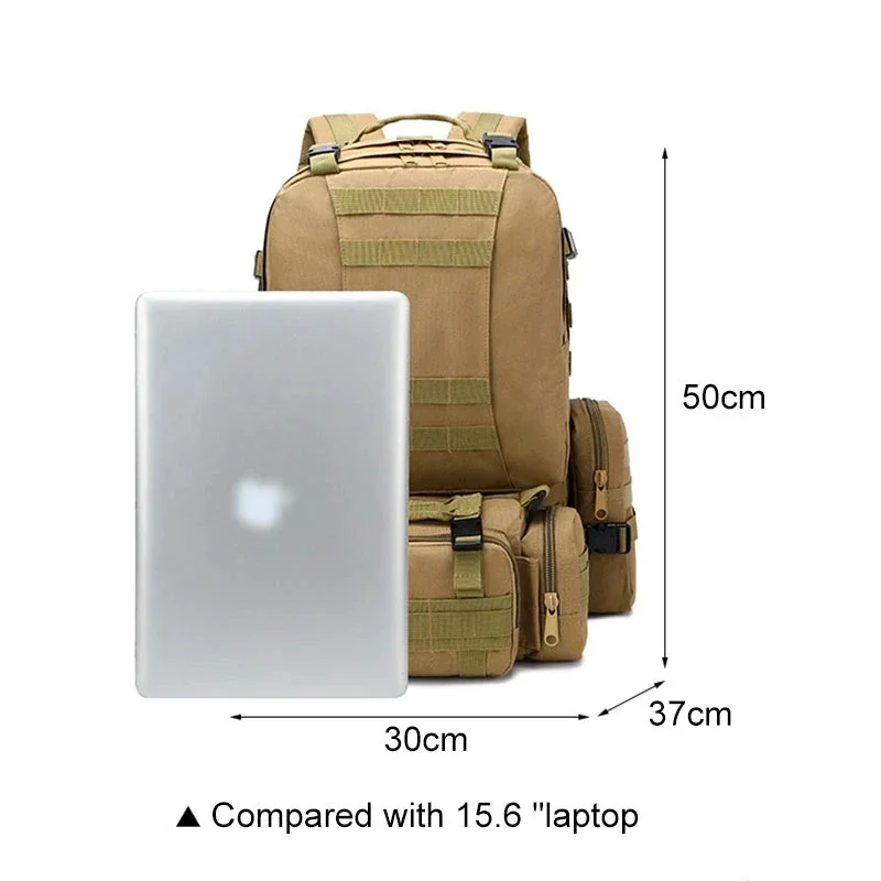 Mochila de caza de 55L 4 en 1, paquete deportivo Molle para exteriores para hombre, mochila de lona de camuflaje para senderismo al aire libre, paquete de ataque impermeable Mochira - imagen 5