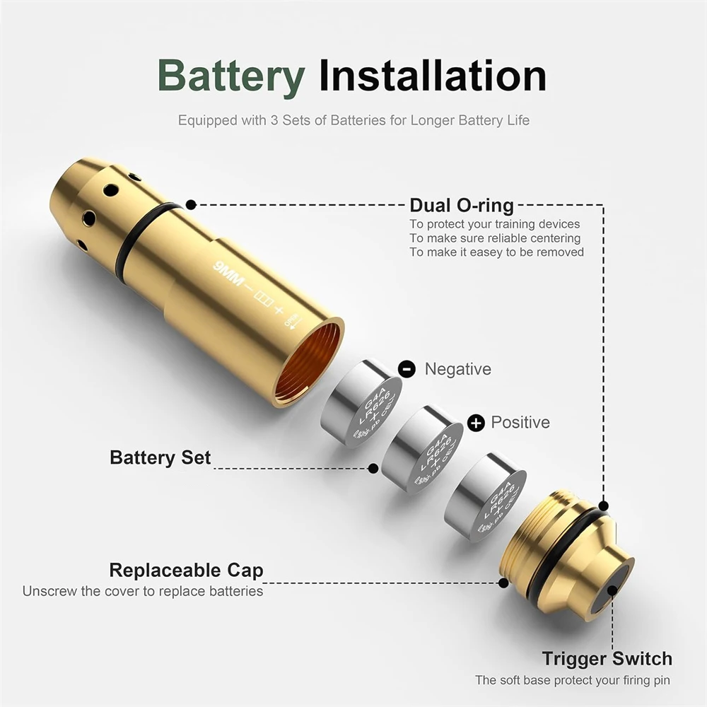 Cartucho de entrenamiento láser tipo bala para entrenamiento de fuego seco, 9x19mm, mira láser para entrenamiento de fuego seco con tapa de presión de goma, mira láser roja - imagen 2