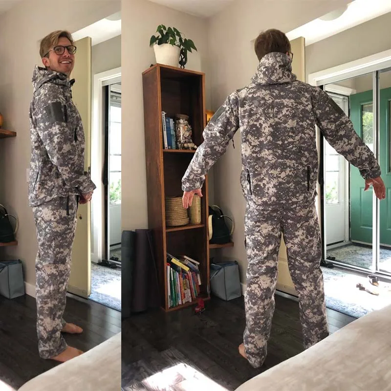 Chaquetas tácticas de caza de concha suave para hombre, Uniforme de camuflaje impermeable, ropa de invierno, rompevientos de Safari, pantalones Cargo - imagen 4