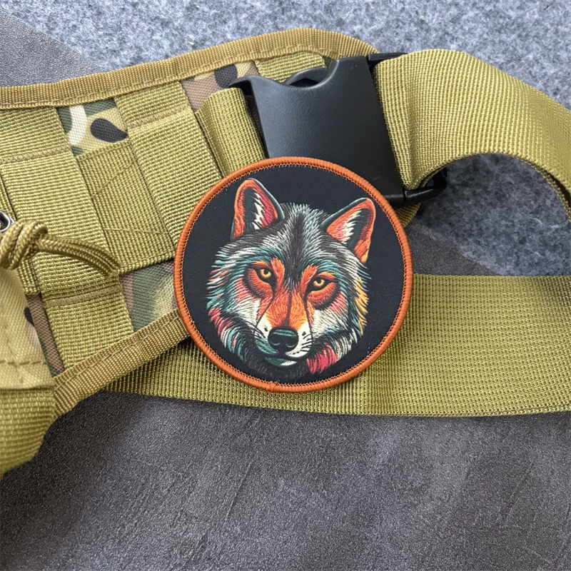 Parche con estampado de lobo Chevron para ropa, insignia de moral militar, parches tácticos con gancho, brazalete para mochila