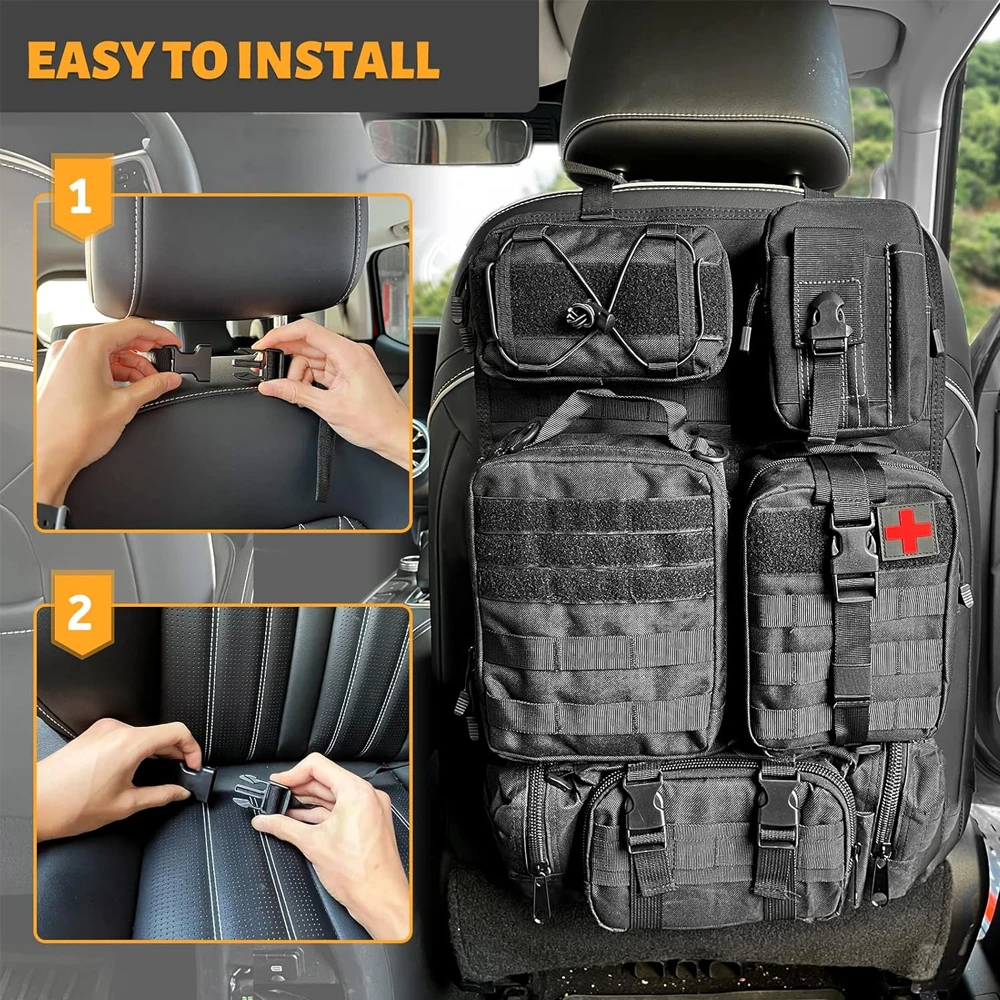 Organizador táctico para respaldo de asiento de coche con 5 bolsas Molle desmontables, organizador de Panel de vehículo táctico mejorado apto para la mayoría de los vehículos - imagen 4