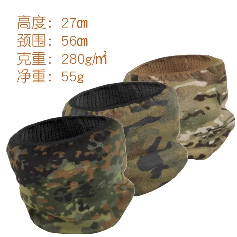 Gorro de lana con cuello cálido de doble cara, cubierta de gamuza a cuadros de camuflaje para protección del cuello, táctico al aire libre