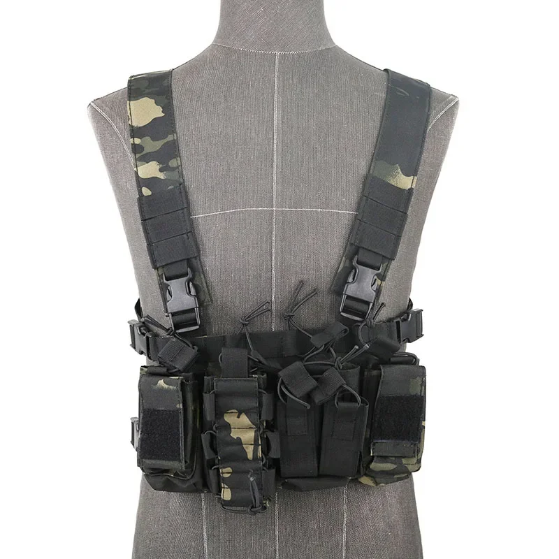 Chaleco táctico de pecho para munición, chaleco de servicio extraíble con Triple bolsa Mag abierta, chaleco de caza al aire libre con bolsa AK AR M4 para familias Mag - imagen 5