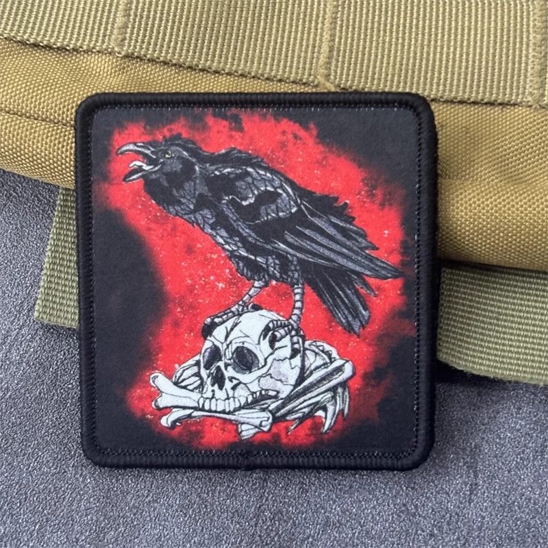 Parche "Crow and Skull" para ropa, insignia de moral táctica, brazalete con estampado, gancho, parche militar, pegatina para mochila - imagen 4