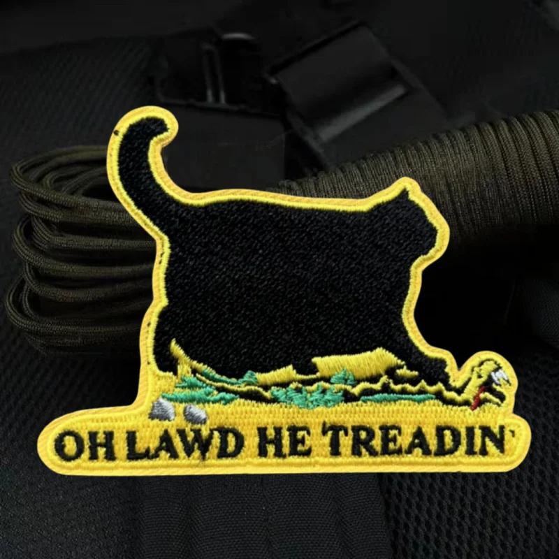 Parche bordado de gato Oh Lawd He Treadin, chaleco táctico, brazalete con gancho y bucle, insignia de moral, parches adhesivos para mochila para ropa - imagen 5