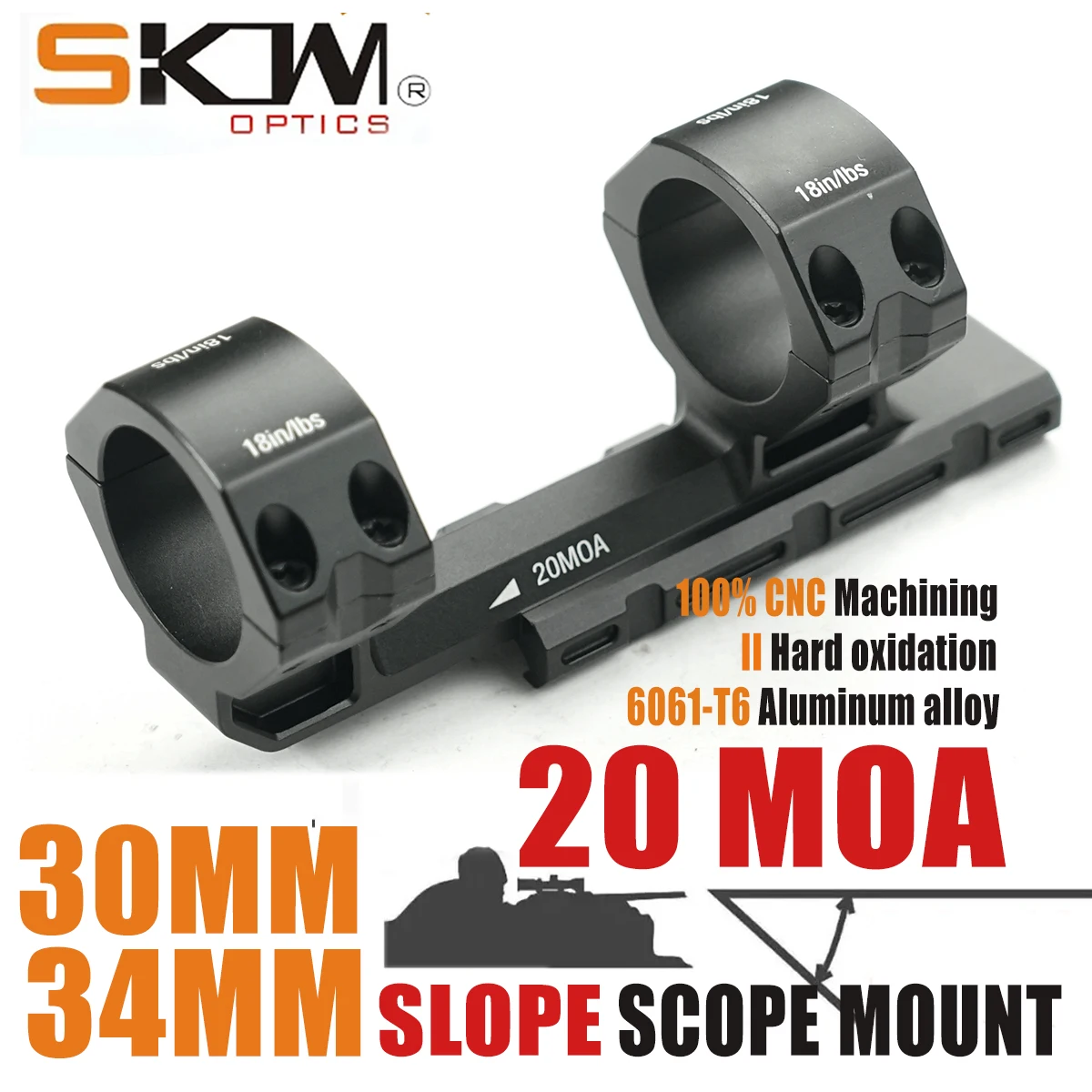 SKWoptics AR15 Anillos de alcance de montaje en pendiente para alcance óptico, rieles Picatinny, 34 mm, 30 mm; 1913,