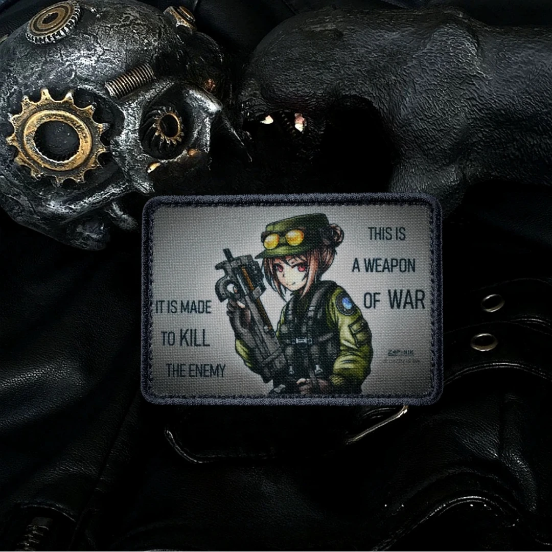 Insignia de moral de Anime Gun Girl táctica P90, parches de primera línea para niñas para ropa, mochila militar, pegatina de gancho y bucle impresa - imagen 4