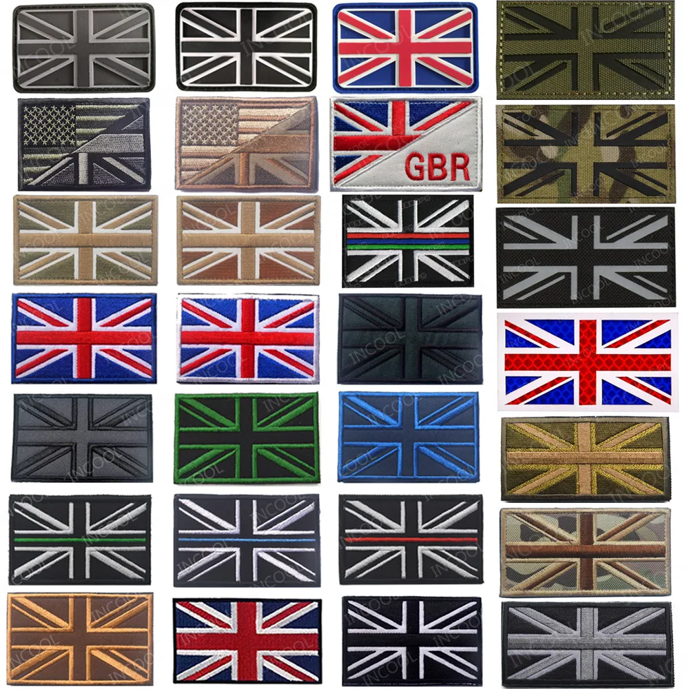 Parches de bandera reflectantes IR bordados Reino Unido Inglaterra británica Reino Unido GBR goma de PVC brazalete de Gran Bretaña para gorra - imagen 3