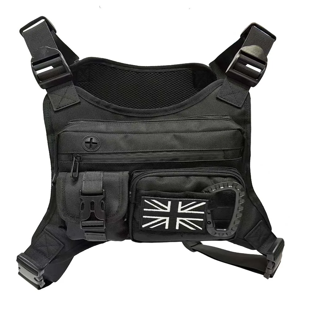Chalecos para correr impermeables para hombres y mujeres, bolsas tácticas para el pecho, con parches de bandera británica y hebillas en forma de D - imagen 2