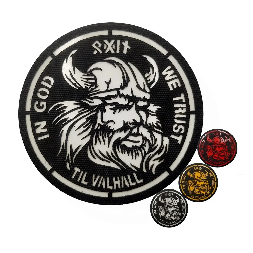 In God We Trust Vking Valhall, brazalete Circular reflectante vikingo con gancho y bucle, insignia de moral luminosa, parche táctico para mochila - imagen 2