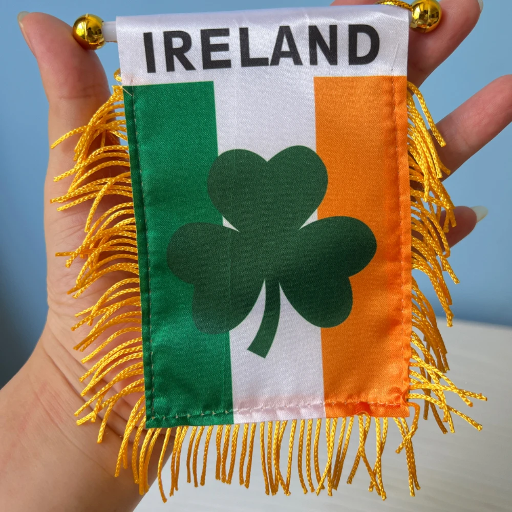 Bandera de trébol irlandés de 10x14cm, decoración de ventana de coche, banderín colgante de poliéster, banderas de trébol irlandés, Mini banderín - imagen 5