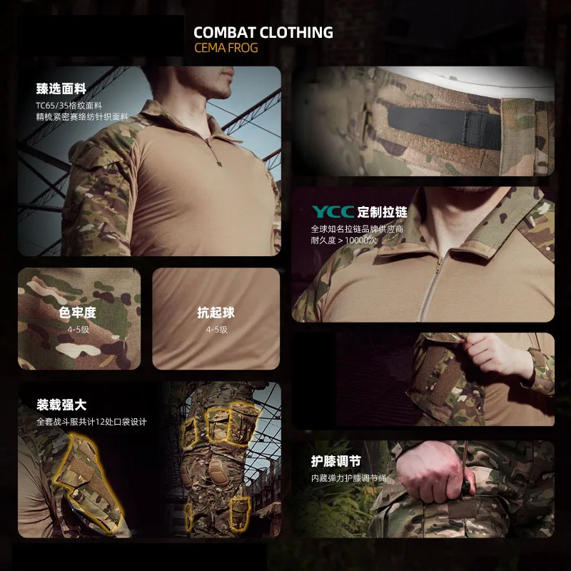 Chaqueta táctica militar G3 para hombre, pantalones de combate de camuflaje de tres piezas, múltiples bolsillos, con cremallera, resistentes al desgaste, para deportes al aire libre, Jogging - imagen 2