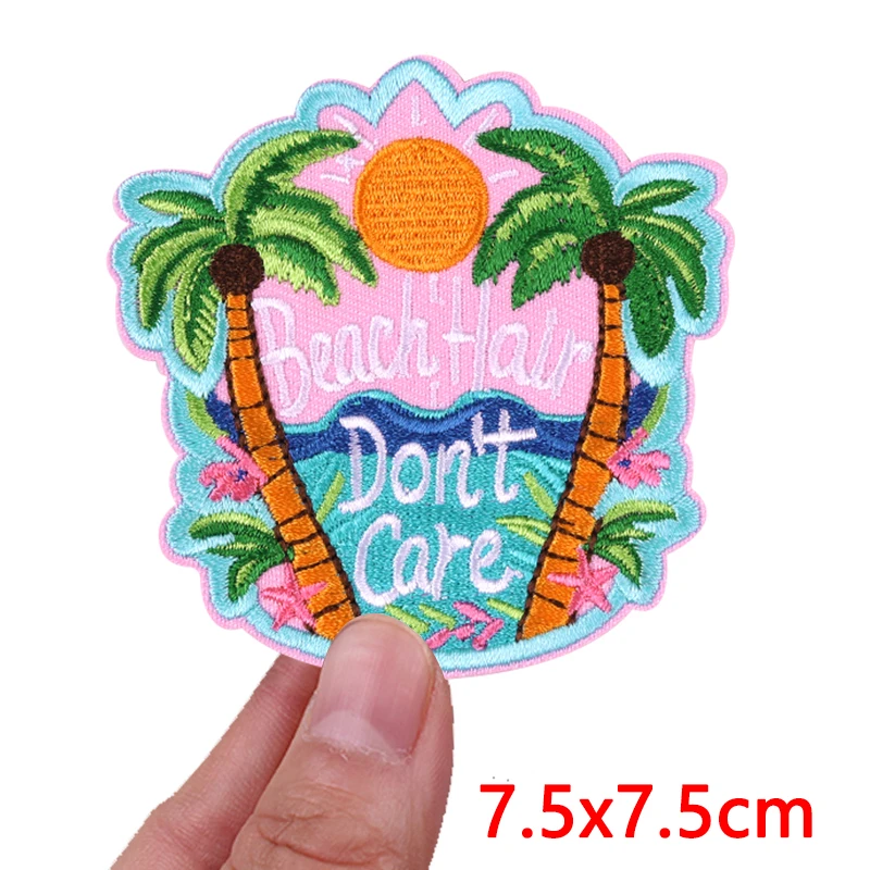 Parche de verano de mamá caliente, parches bordados de paisaje al aire libre para ropa, parches para planchar para ropa, mochila, insignias bordadas DIY - imagen 3