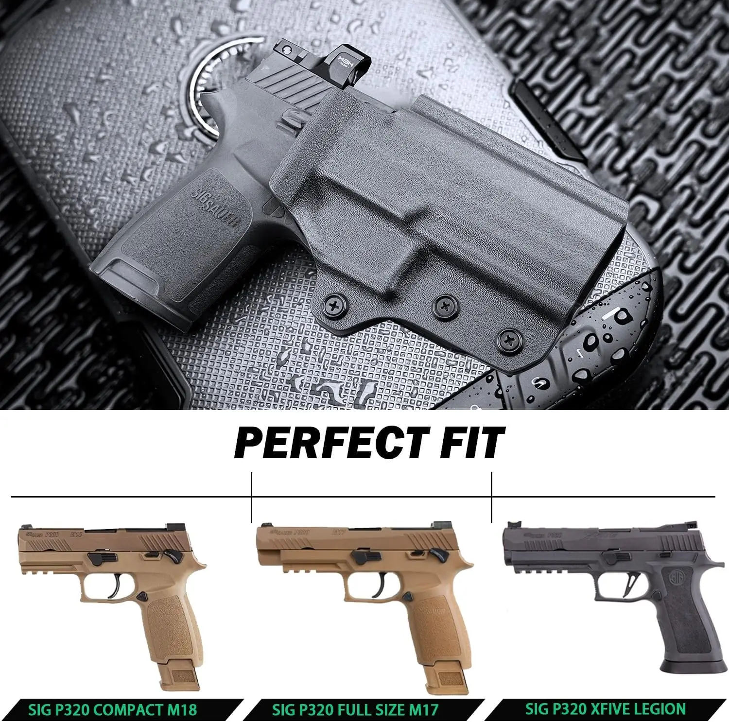 Sig P320 Compact M18/P320 Legión M17/P320-XFIVE de tamaño completo, liberación del pulgar de la funda OB KYDEX, ajuste 1,5 "-2,25", cinturón, mano derecha - imagen 4