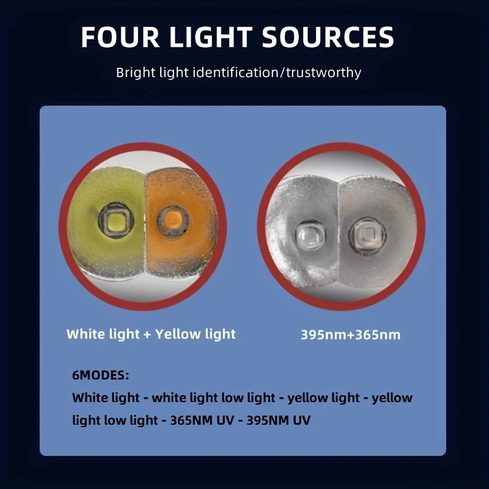 Linterna LED LCD 4 en 1 blanca, amarilla, UV, 365nm/395nm, carga USB, joyería, piedra de Jade, marcador de manchas de mascotas, mineral, dinero, luz de escorpión - imagen 2