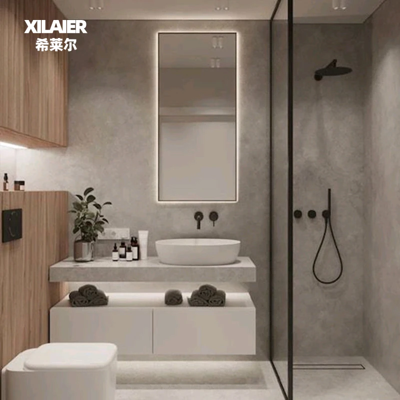 Armario de baño de estilo de lujo ligero y moderno, losa de piedra, lavado a mano, combinación de piscina, inodoro, lavabo personalizado montado en la pared - imagen 5