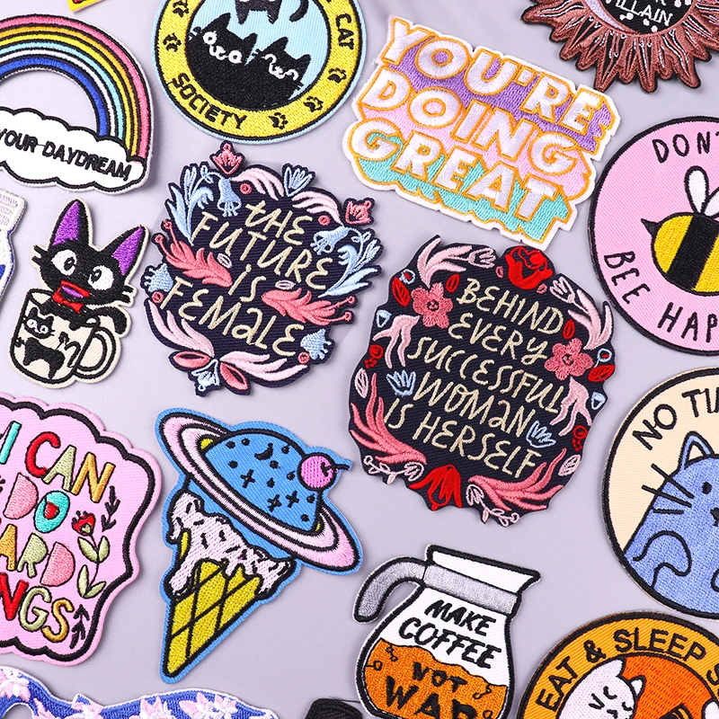 Parche de letras, parches bordados para ropa, parches termoadhesivos para ropa, insignias a rayas, parche de animales para ropa, gancho