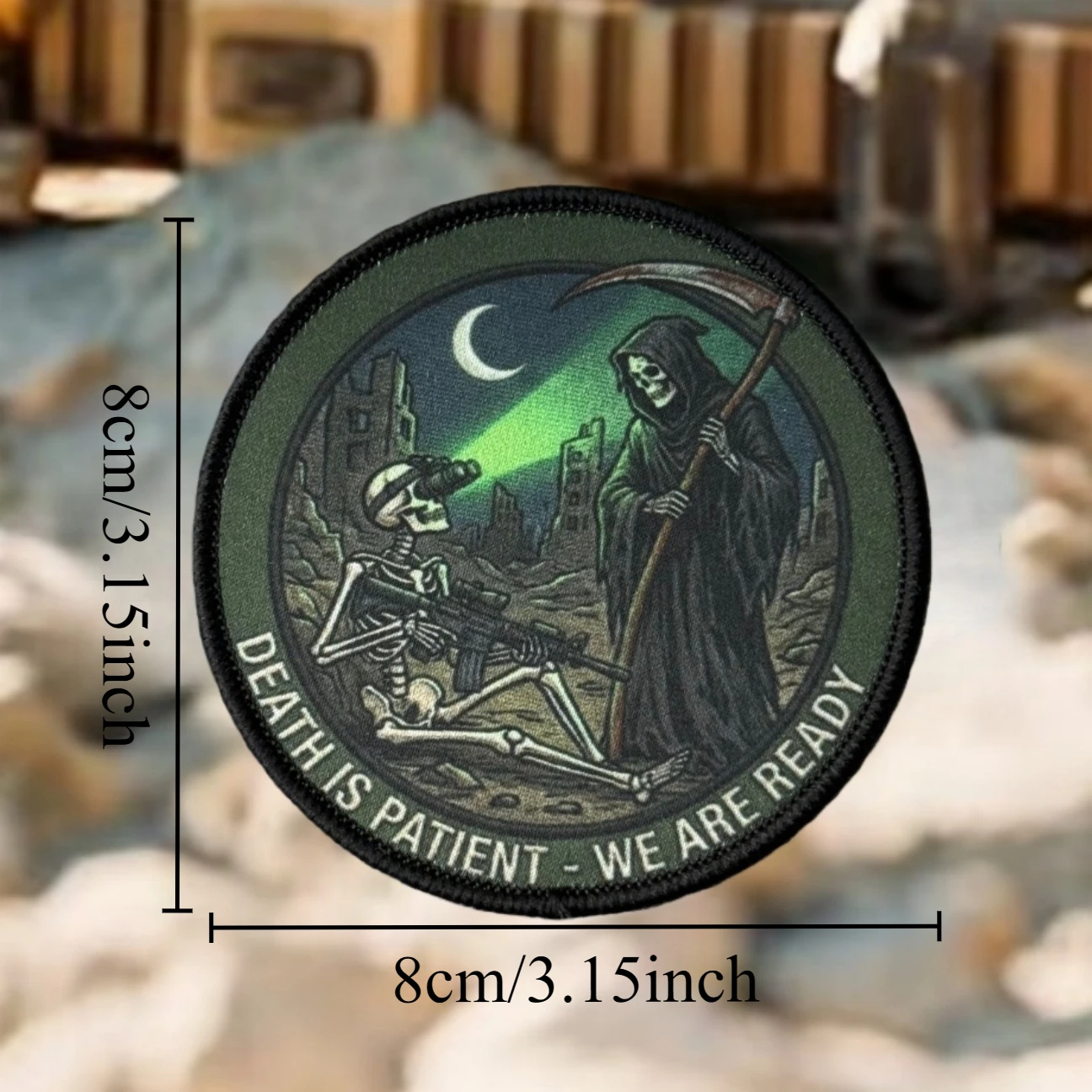 Parche táctico moral Death Is Patient We Are Ready de gancho y bucle - imagen 3