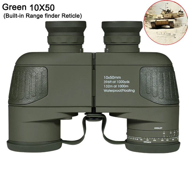 Binoculares 10x50 para adultos, binoculares militares marinos, resistentes al agua con telémetro, prisma BAK4, lente FMC para observación de aves, navegación - imagen 3