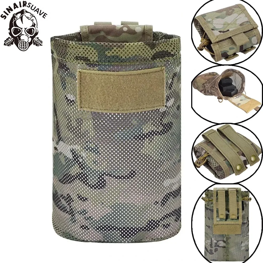Bolsa de basura táctica Molle para exteriores, bolsa de cintura plegable con cordón enrollable para revista, bolsillo EDC de caza deportiva plegable de malla - imagen 2