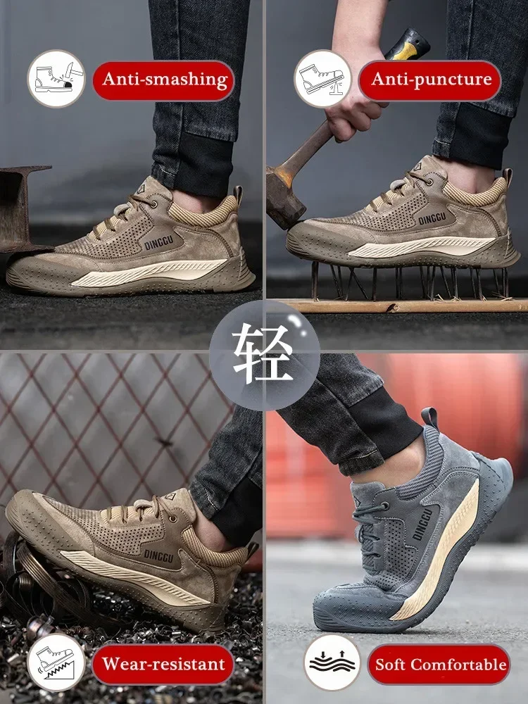 Zapatos con punta de acero para hombre, zapatos de trabajo transpirables para mujer, zapatillas de trabajo con parte superior hueca, botas de seguridad protectoras con punta de acero ligeras - imagen 3