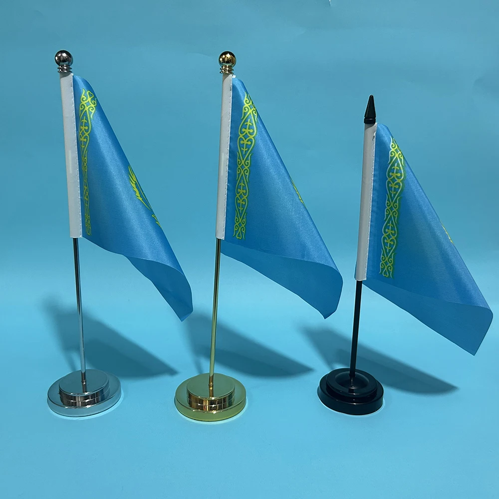 BANDERA DE SKY, bandera de escritorio de oficina de Kazajstán, 14x21cm, poliéster, pancarta de Kazajstán, adornos de escritorio, banderas para decoración