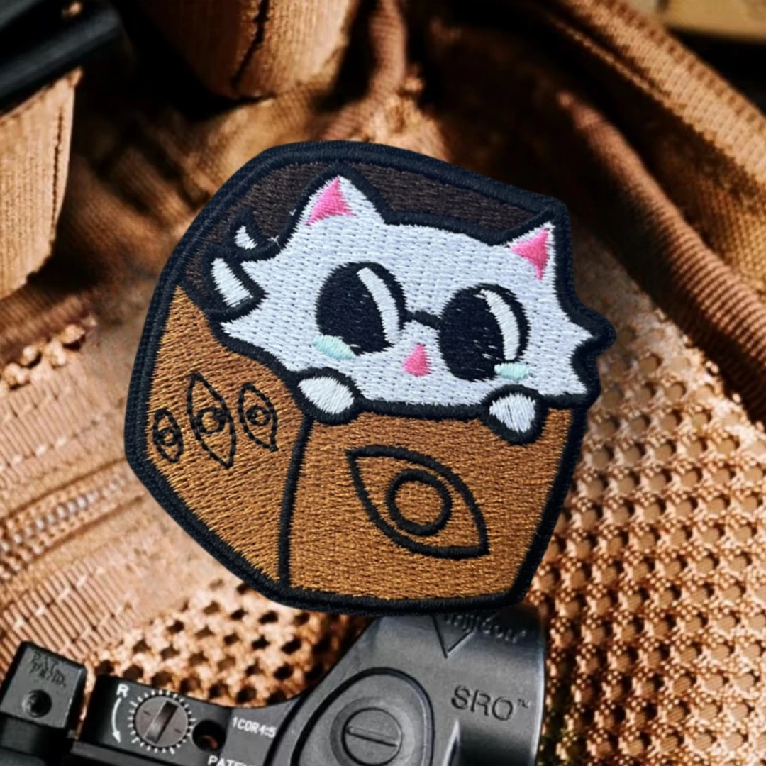 Parches bordados con gancho y bucle para ropa, insignia de moral táctica, emblema militar, el gato en la caja - imagen 5