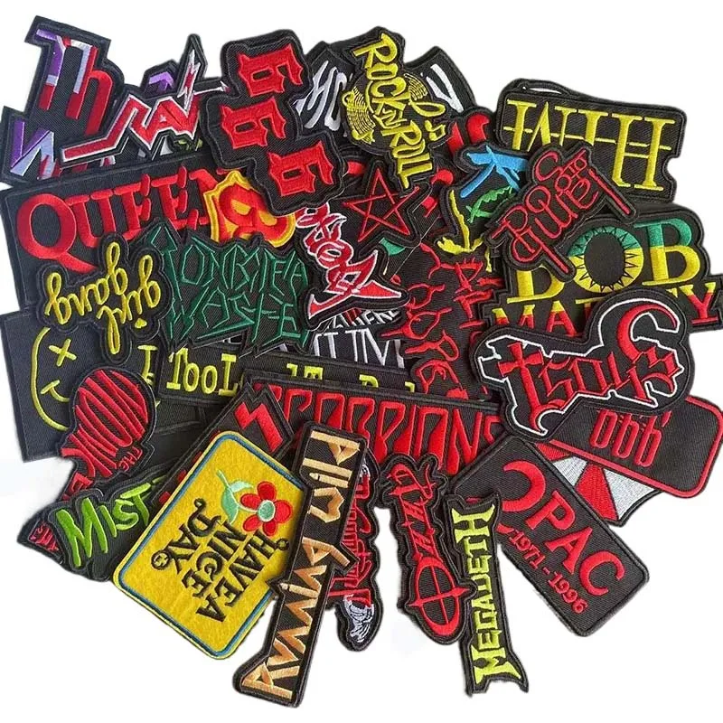 5 uds/pegatinas de texto para ropa, apliques de tela bordados, parches para planchar, insignias de banda de música Punk Rock, parche de costura a rayas para ropa - imagen 2