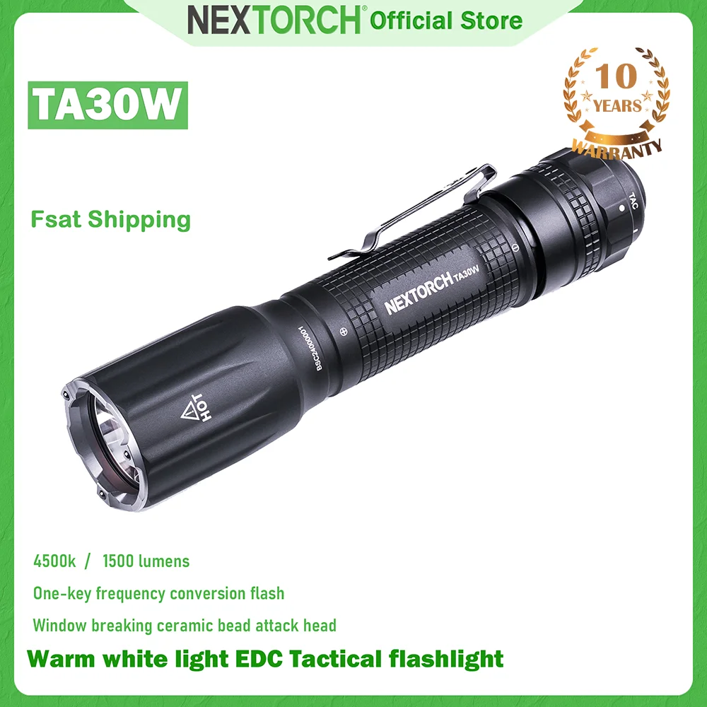 NEXTORCH TA30W 4500K linterna táctica EDC de luz blanca, linterna recargable de alta potencia, con función de rotura de ventana, LED