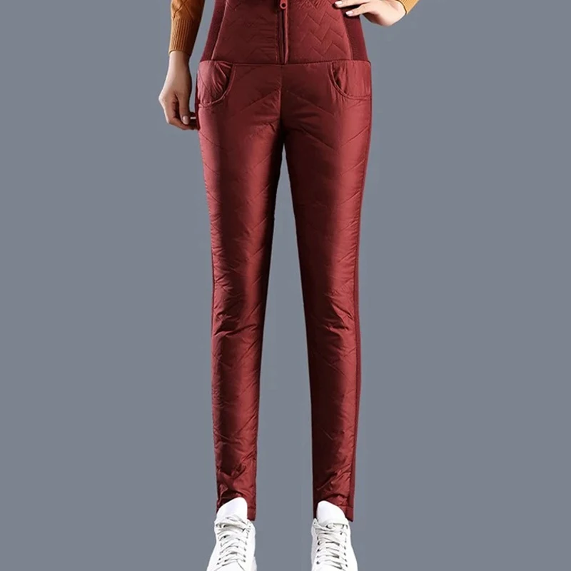 Pantalones suaves de invierno para exteriores para mujer, impermeables, para senderismo, Camping, cintura alta, relleno de plumón de pato blanco 90%, pantalones cálidos gruesos - imagen 5