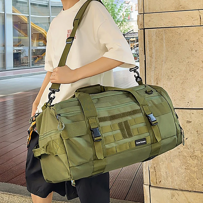 Bolsa táctica para gimnasio y Fitness con bolsillo para zapatos, equipaje de viaje al aire libre, bolsos de hombro tipo bandolera, bolso de viaje para acampar en seco y húmedo - imagen 2