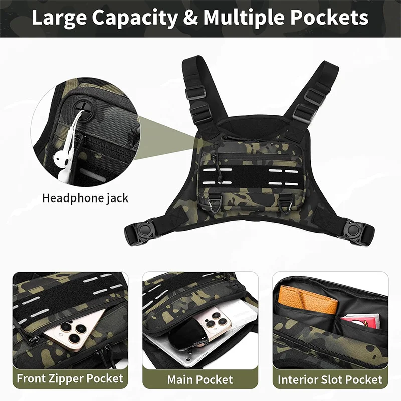 Bolsa de pecho táctica al aire libre, entrenamiento multifuncional para hombres, correr, senderismo, bolsa de fitness, bolsa táctica, chaleco, bolsa al aire libre - imagen 5
