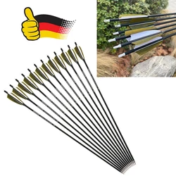 12 flechas de carbono Spine500 de 30 pulgadas y 100 grains con punta roscada para tiro con arco, práctica de tiro al blanco, caza y accesorios de tiro con arco al aire libre